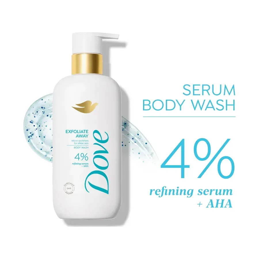 Dove Exfoliate Away Body Wash with 4% Refining Serum with AHA Exfoliate Away Body Wash with 4% Refining Serum with AHA