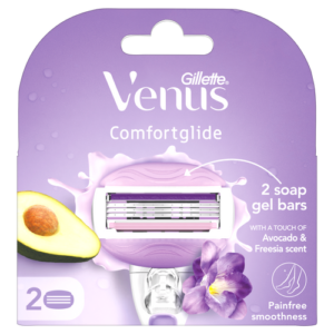Gillette Venus Comfortglide Hair Removal Razor Blades/Refills/Cartridges | 2 Pcs | for Women | (Avocado Oils & Freesia scent soap gel bars)
