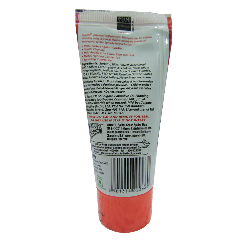 Colgate Toothpaste - Kids - Spiderman - Tube of 80g - Bubble Fruit - P/C - 684 - Image 3