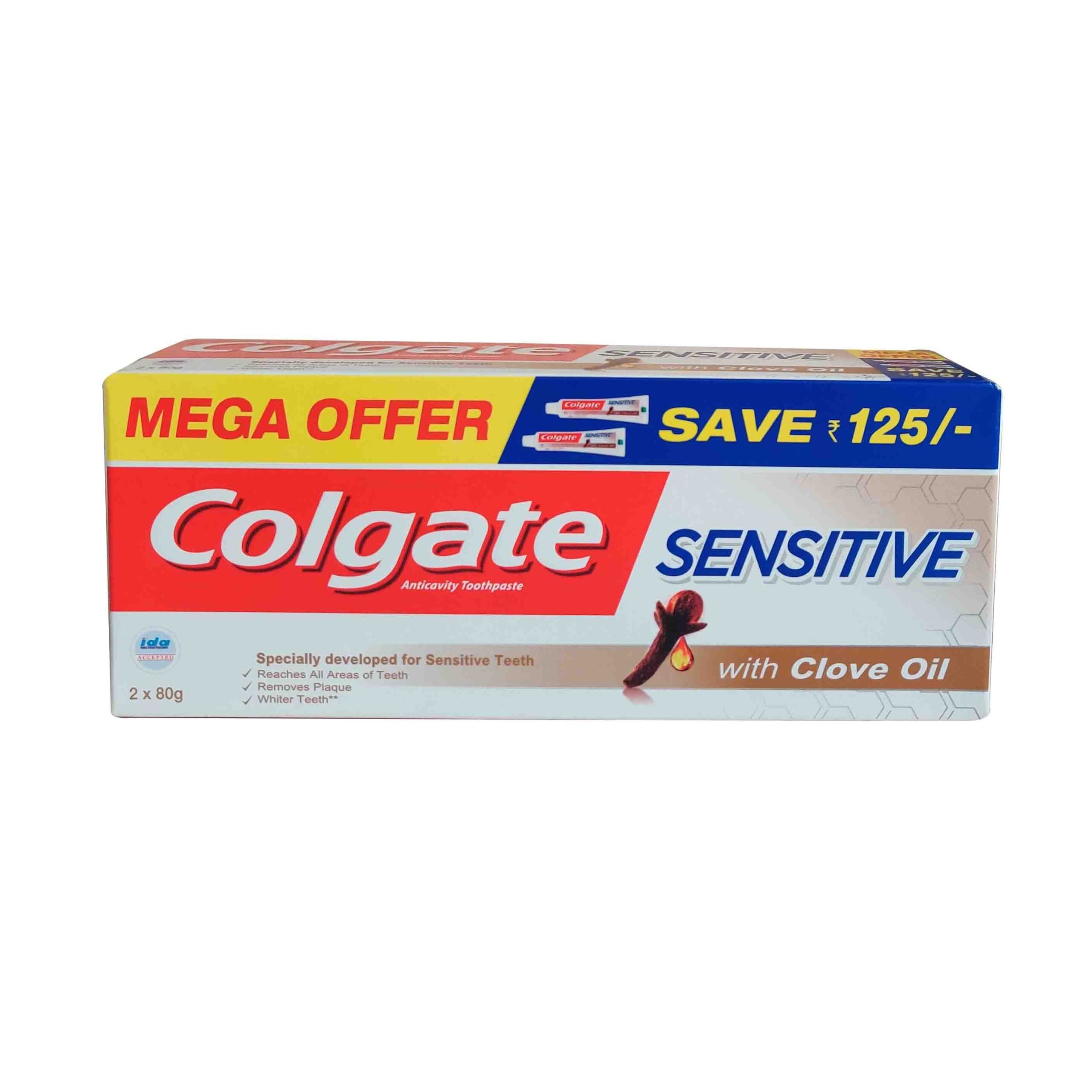 Colgate Toothpaste - Sensitive - Pack of 2 x 80g tubes - With Clove Oil - P/C - 3296