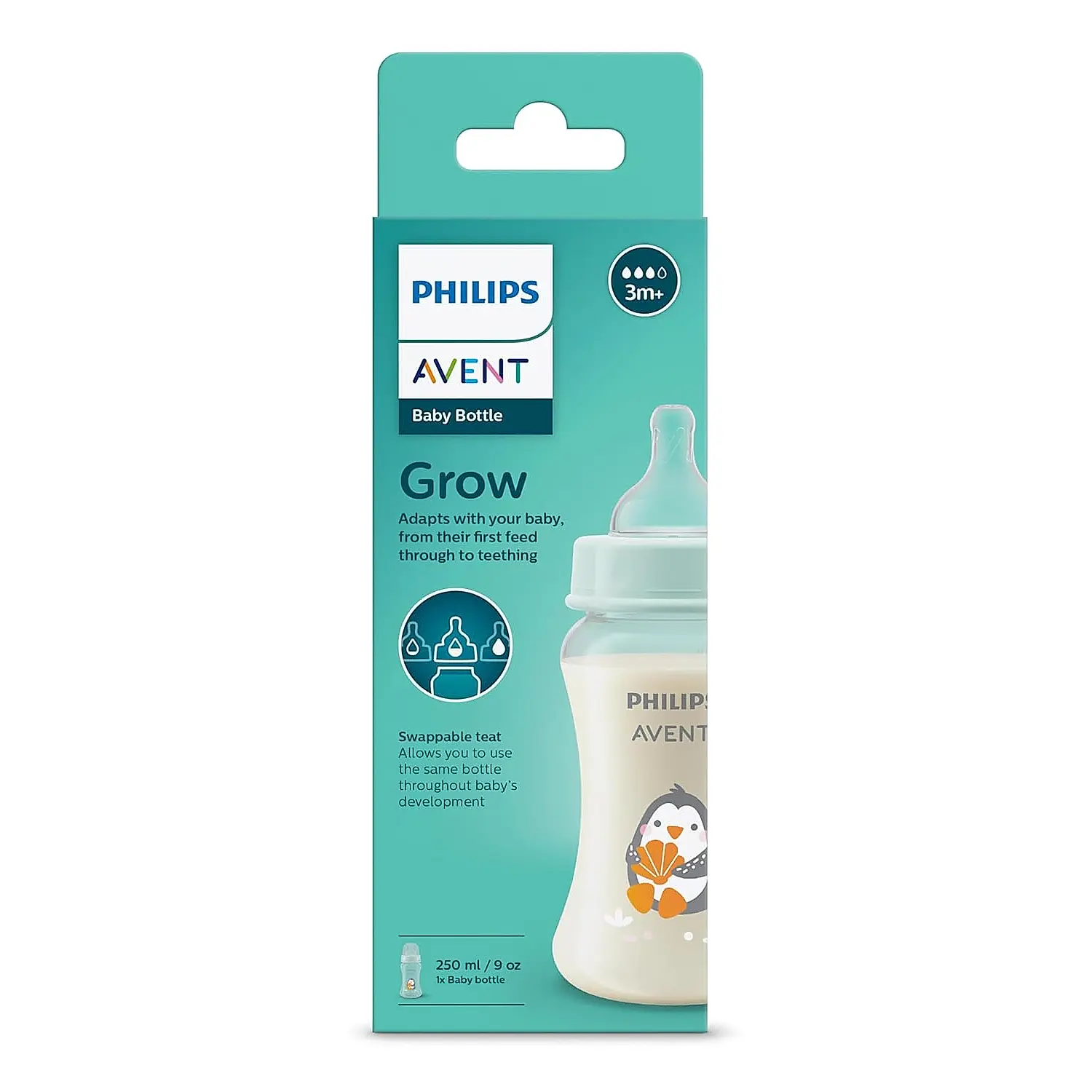 Philips Avent Grow Feeding Bottle for Babies aged 1 month and above | 250ml | Pack of 1 | Anti Colic | BPA Free | Made in India | SCF061/01