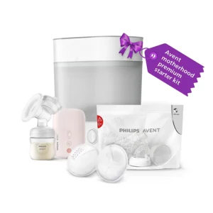 Philips Avent Motherhood Premium Starter Kit Bundle Combo for New Parents Bestseller Electric Breast Pump + Electric Sterilizer + Microwave Sterilizing Bag + Breast Pads