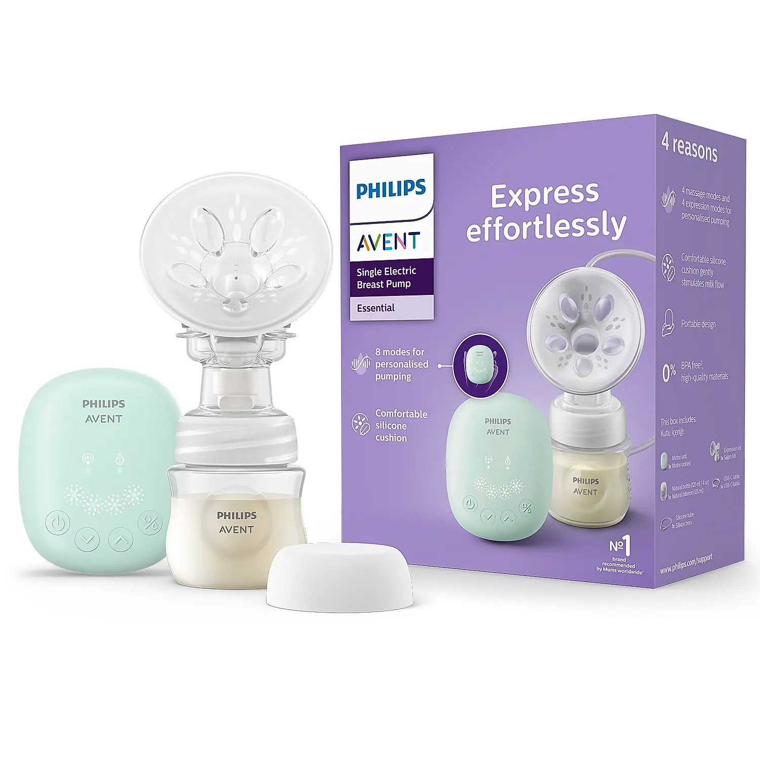 Philips Avent Single Electric Breast Pump | Soft Adaptable Cushion | 4 Massage Modes | Memory Function | SCF323/11