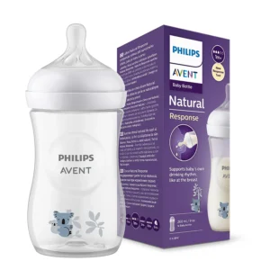 Philips Avent Natural Response Feeding Bottle for Babies aged 1 month and above | 260ml | Pack of 1 | BPA Free | Koala Pattern| SCY903/66