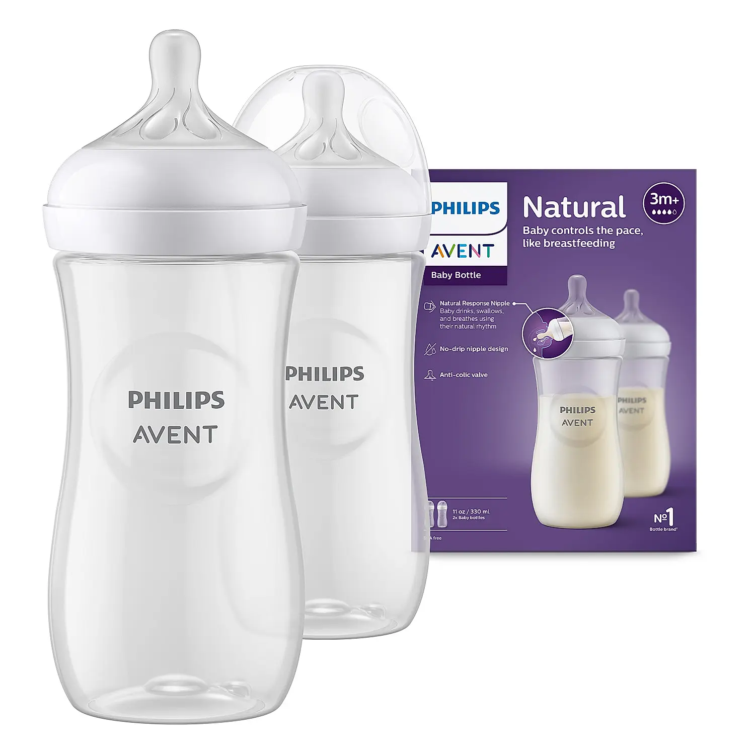 Philips Avent Natural Response Bottles for Babies aged 6 months and above | 330ml | Pack of 2 | BPA Free | SCY906/02