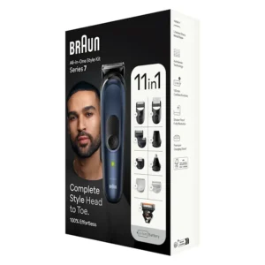 Braun 11-in-1 Style Kit 7 MGK7450 beard, body, hair. With metal blade, 100min runtime, pouch, blue