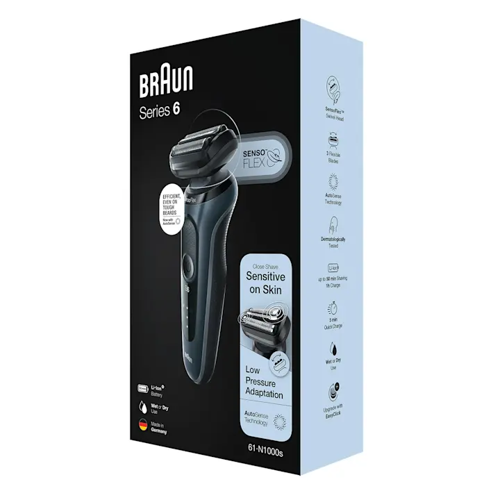 Braun Series 6 61-N1000s Wet & Dry shaver with travel case, grey.