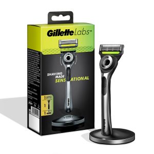 Gillette Labs Shaving Razor for Men, with 2D Flexdisc Technology, Magnetic Stand, Exfoliating Bar, Metallic Handle, 5 anti-friction blades,Precision trimmer,Waterproof