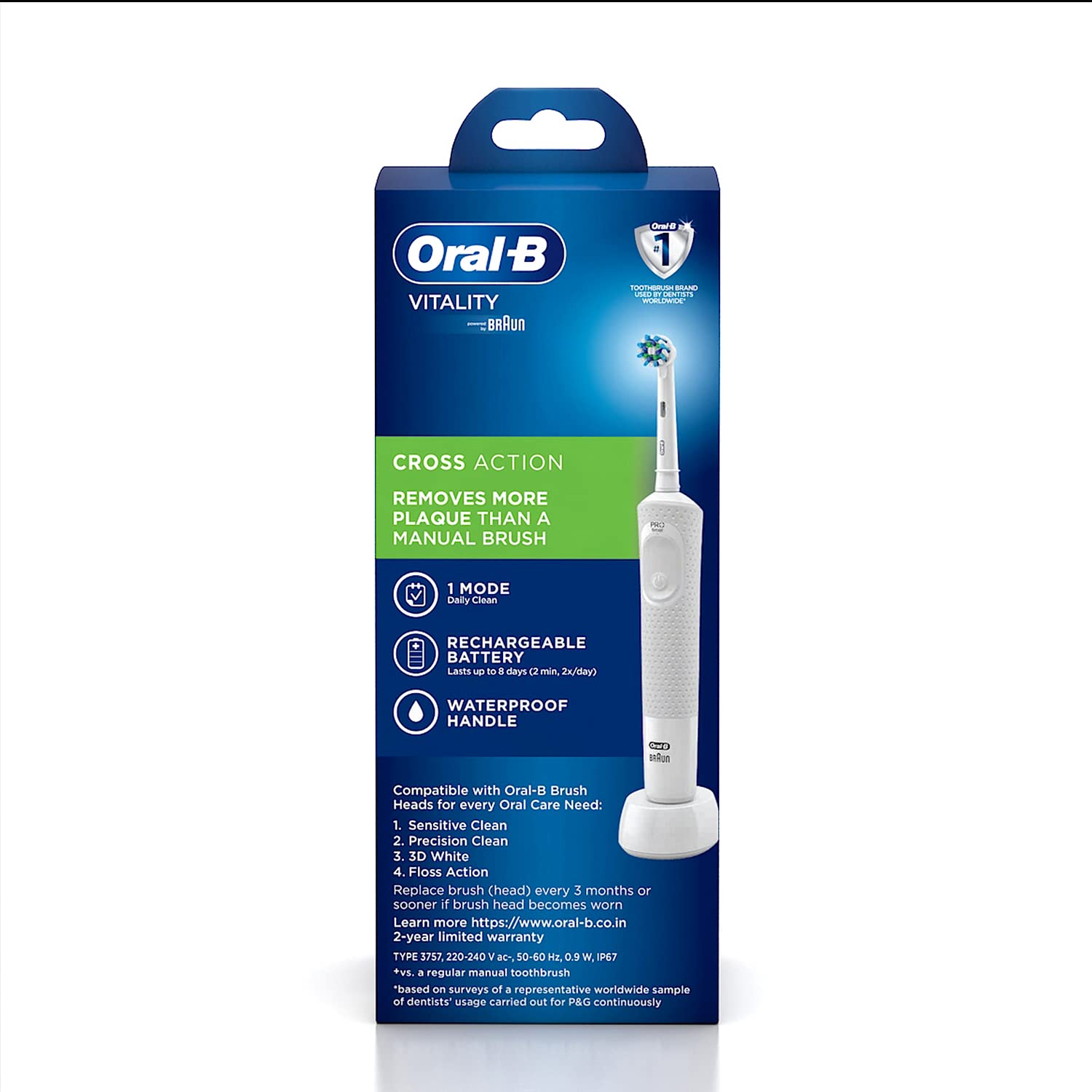 Oral B Vitality 100 Black Criss Cross Electric Rechargeable Toothbrush Powered by Braun and Oral B Vitality 100 White Criss Cross Electric Rechargeable Toothbrush Powered By Braun - Image 2