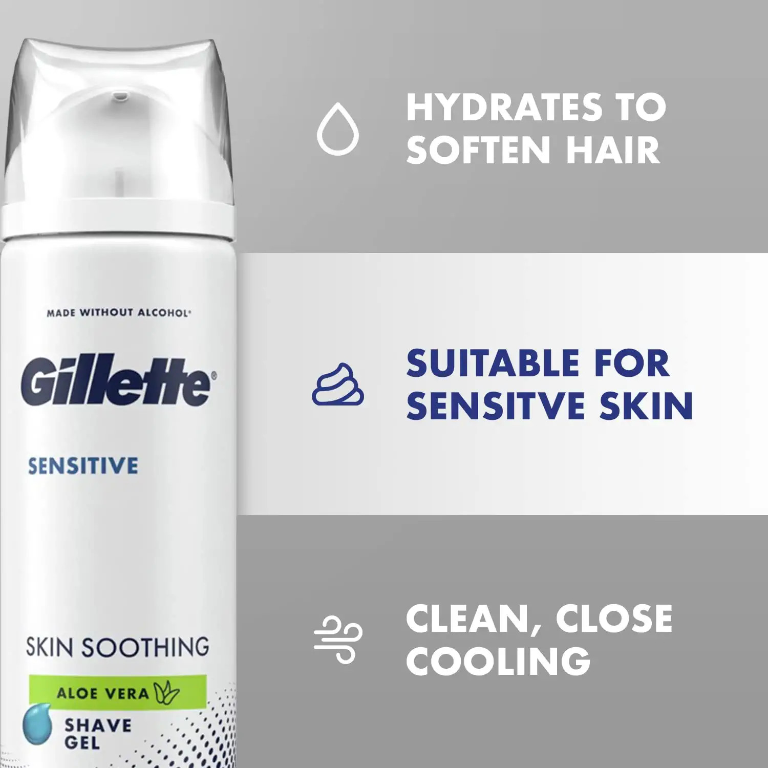 GILLETTE SENSITIVE SHAVING GEL SOOTHING WITH ALOE VERA| 195g - Image 3