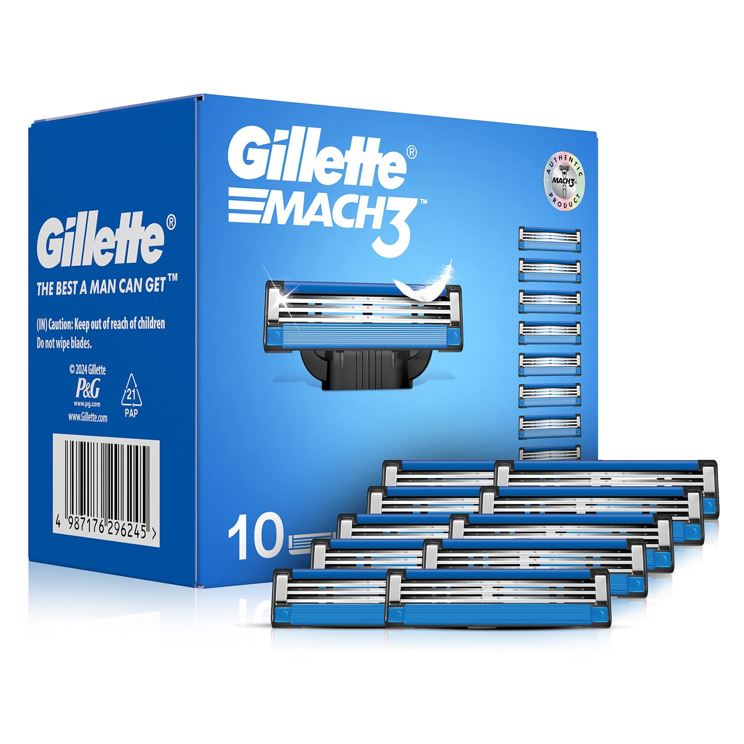Gillette Mach3 Shaving 3-Bladed Cartridges, Pack Of 10, Men