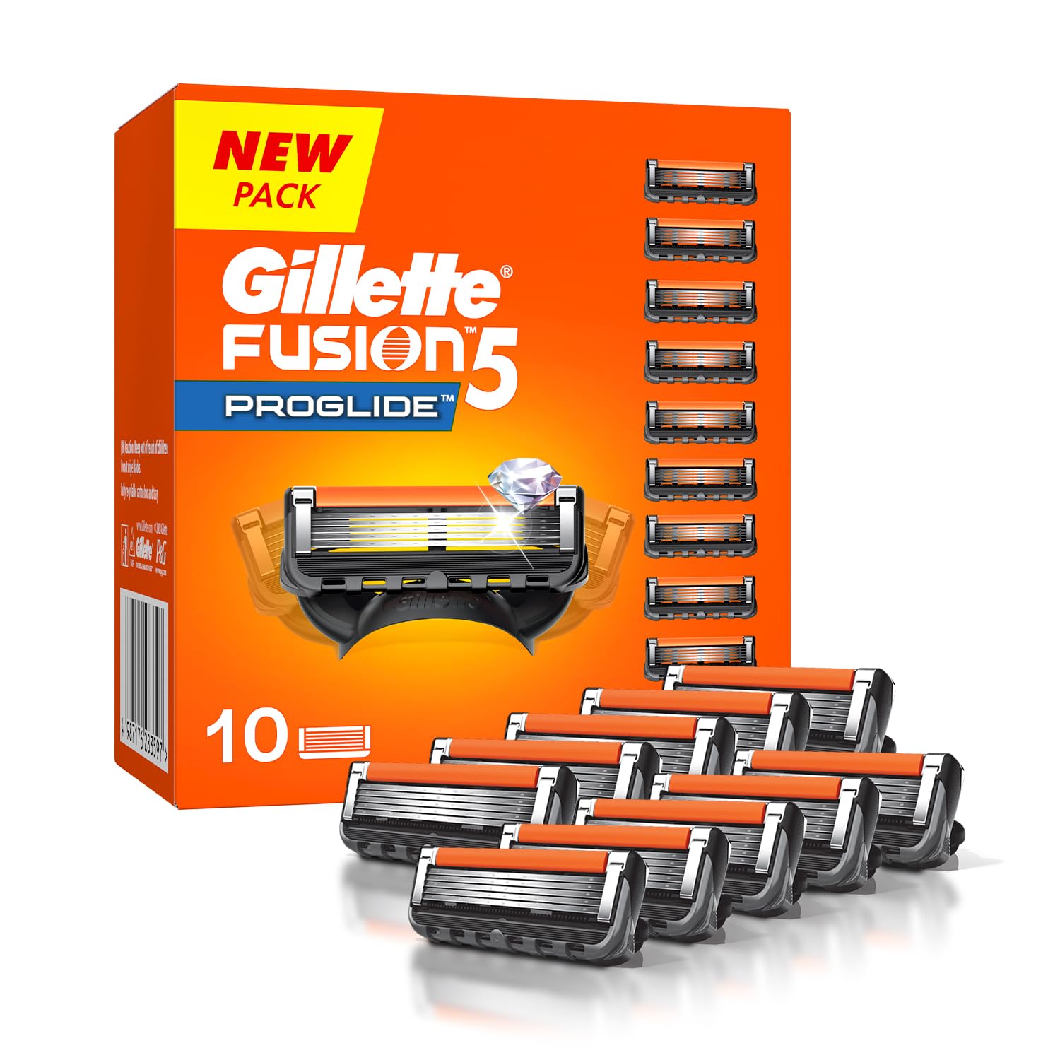 Gillette Fusion Proglide Blades for men - 10 count for Perfect Shave and Perfect Beard Shape with styling back blade
