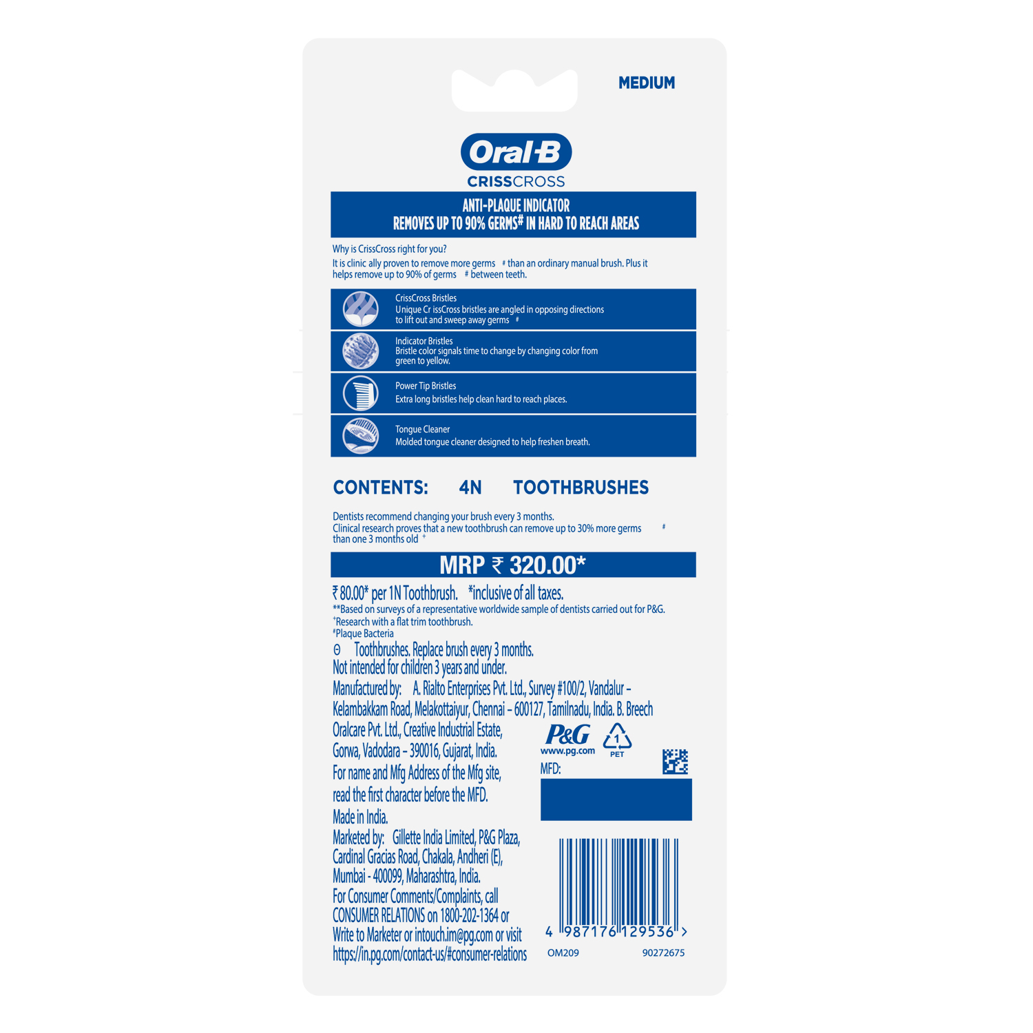 Oral B Criss Cross - Family pack of 4 toothbrushes – Medium - Image 6