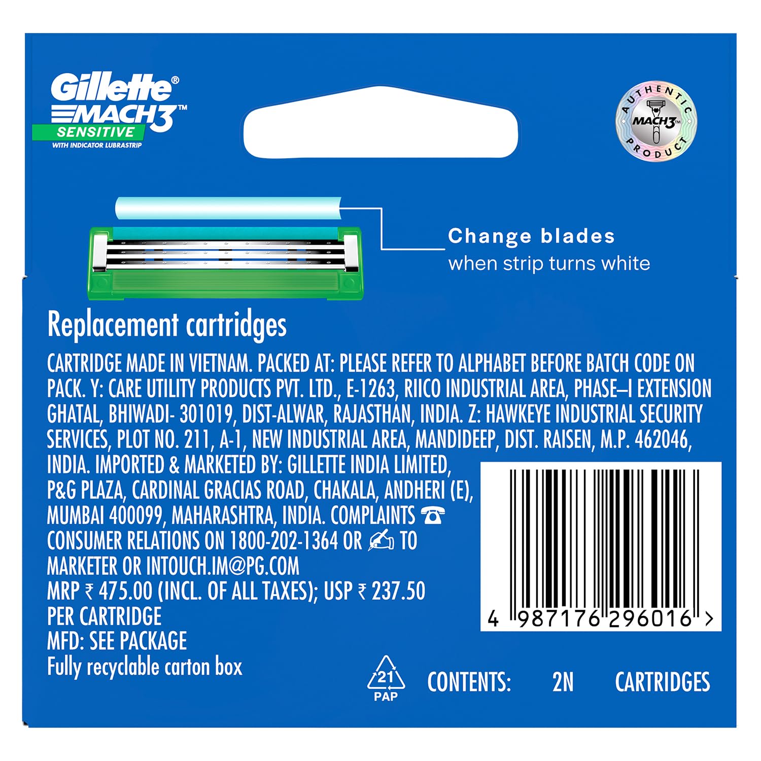 Gillette Mach 3 Sensitive - Manual Shaving Razor Blades, Cartridge 2 p - Image 4