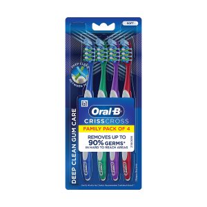 Oral B Criss Cross Gum Care Manual Toothbrush, Family pack of 4 toothbrushes, Soft, For Adults