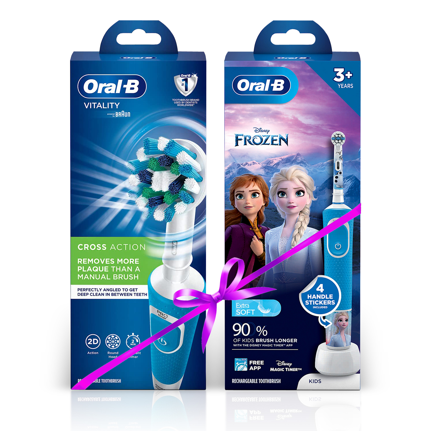 Oral B Vitality 100 Blue Criss Cross Electric Rechargeable Toothbrush Powered by Braun and Oral B Kids Electric Rechargeable Toothbrush, Featuring Frozen Characters