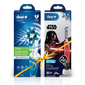 Oral B Vitality 100 Blue Criss Cross Electric Rechargeable Toothbrush Powered by Braun and Oral-B Kids Electric Rechargeable Toothbrush Featuring Star Wars Characters