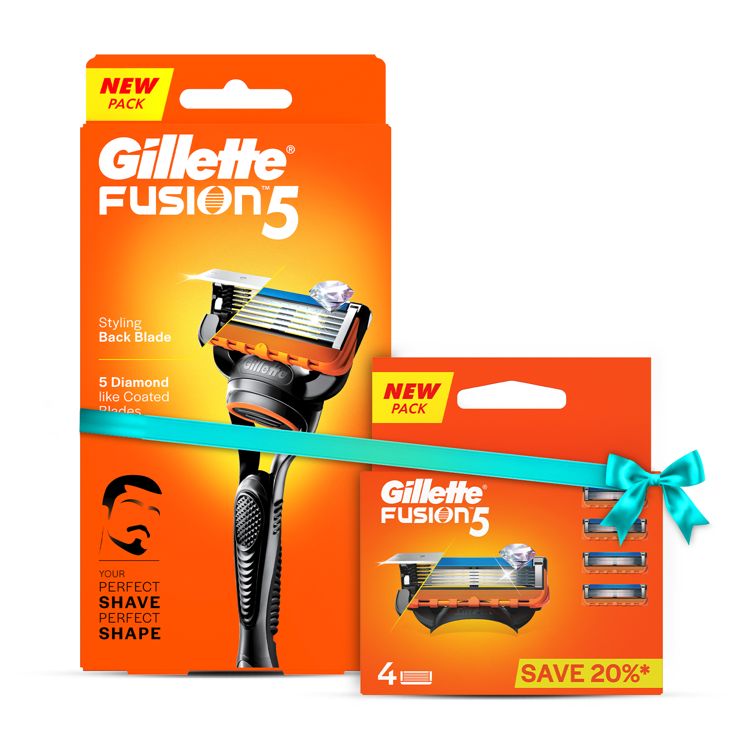 Gillette Fusion Manual Razor for Men with styling back blade for Perfect Shave and Perfect Beard Shape with Gillette Fusion Manual Blades for men - 4 count for Perfect Shave and Perfect Beard Shape