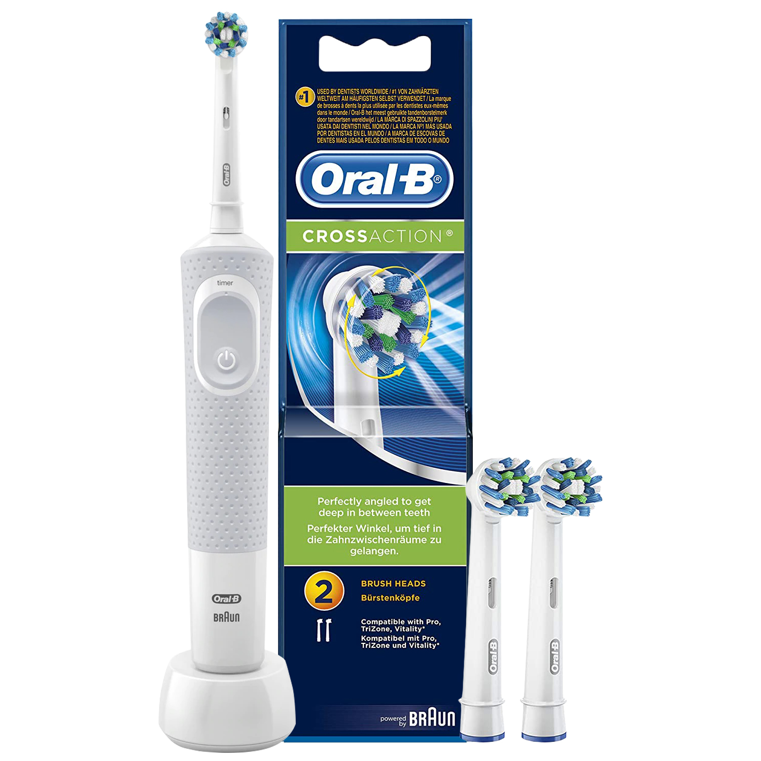 Oral-B Vitality 100 White Criss-Cross Bundle Pack - Electric Toothbrush and Replacement Heads Refills_(Pack of 2)