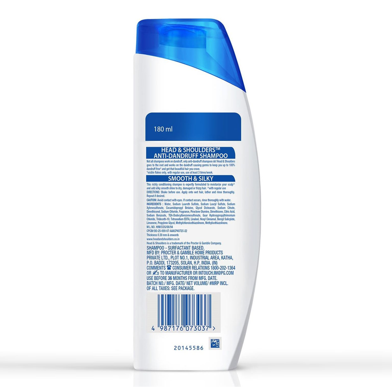 Head & Shoulders , Anti Dandruff Shampoo, Smooth & Silky, 180 ML, White - Image 2