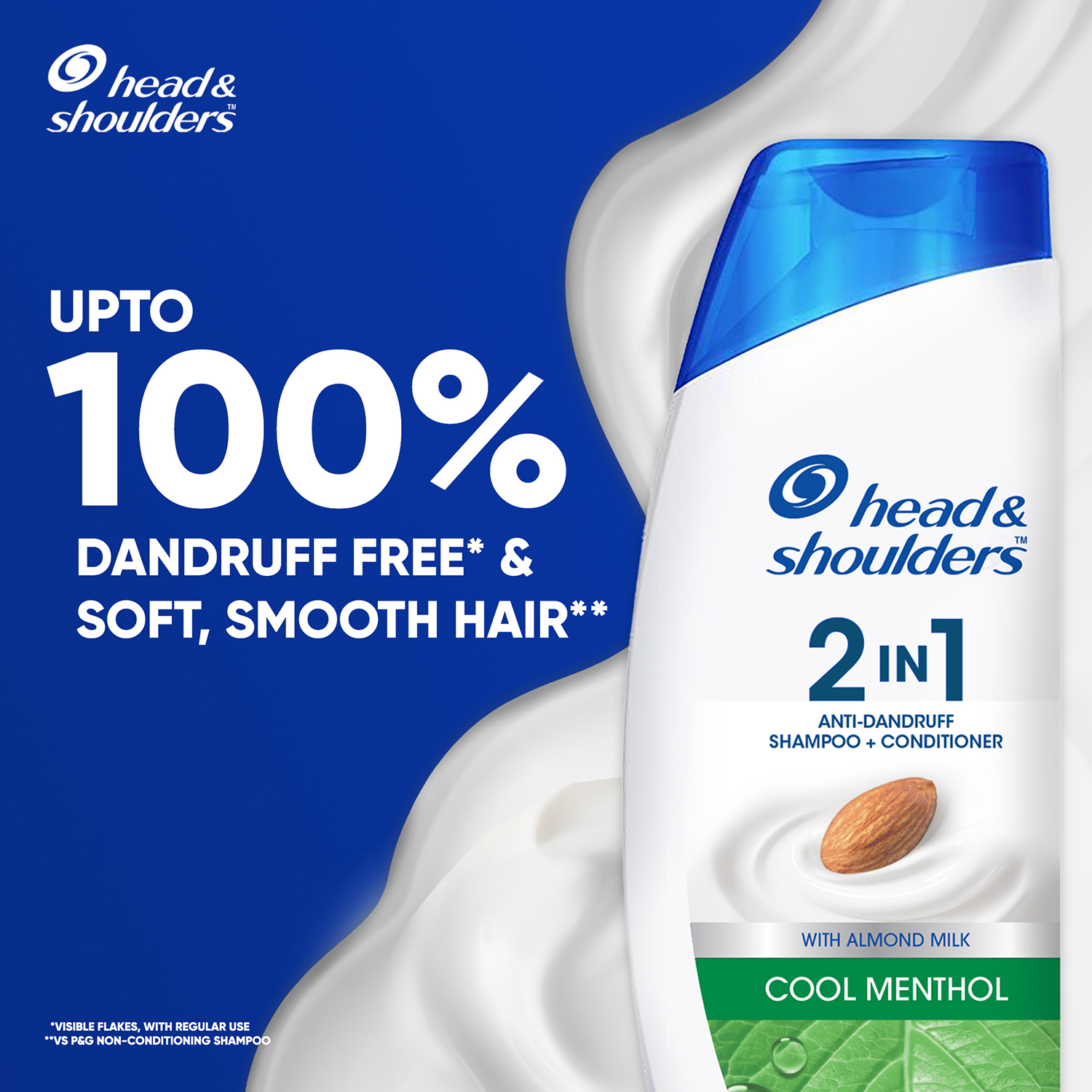 Head & Shoulders 2-in-1 Cool Menthol Anti Dandruff Shampoo + Conditioner for Women & Men, With Almond Milk (180 ml) - Image 2