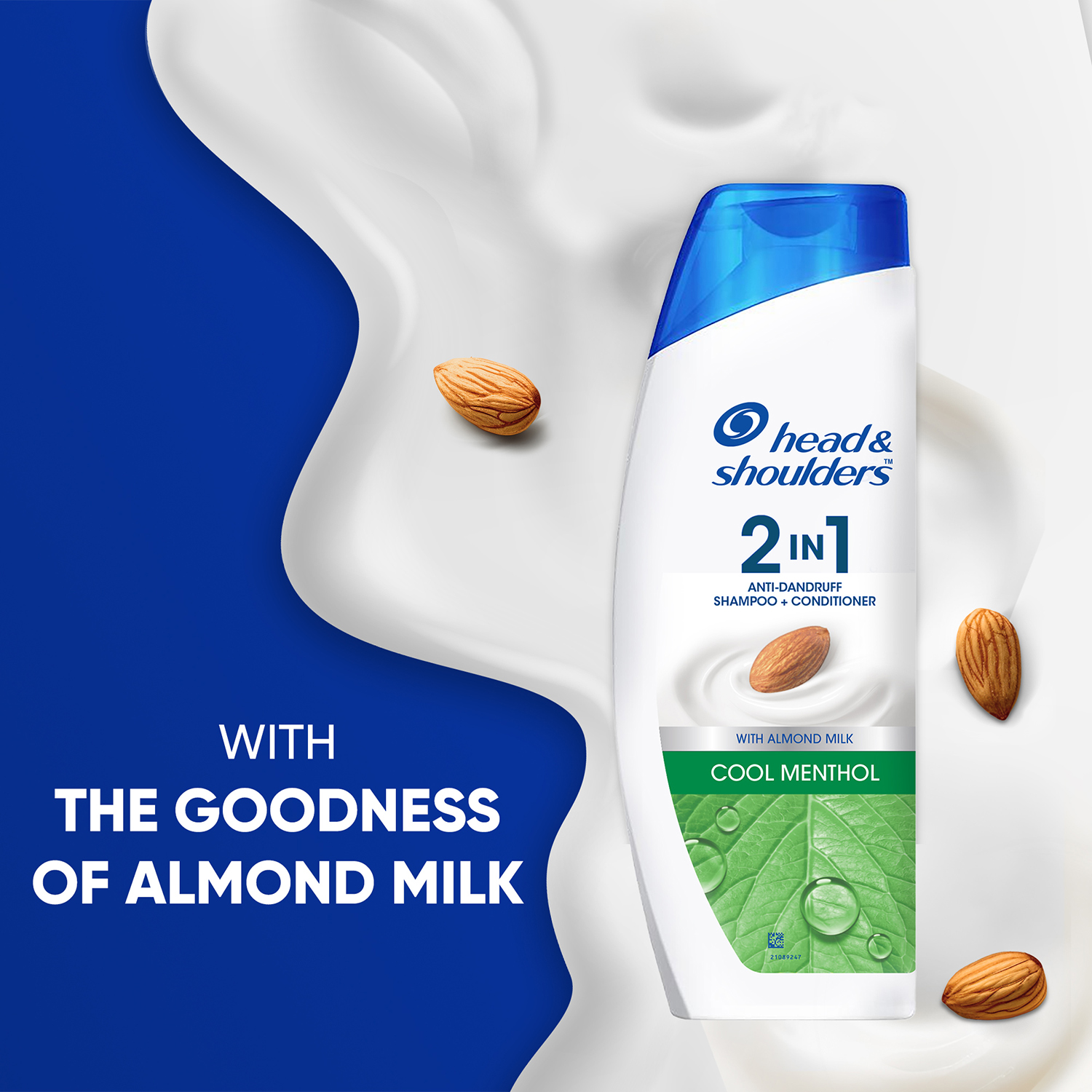 Head & Shoulders 2-in-1 Cool Menthol Anti Dandruff Shampoo + Conditioner for Women & Men, With Almond Milk (180 ml) - Image 3