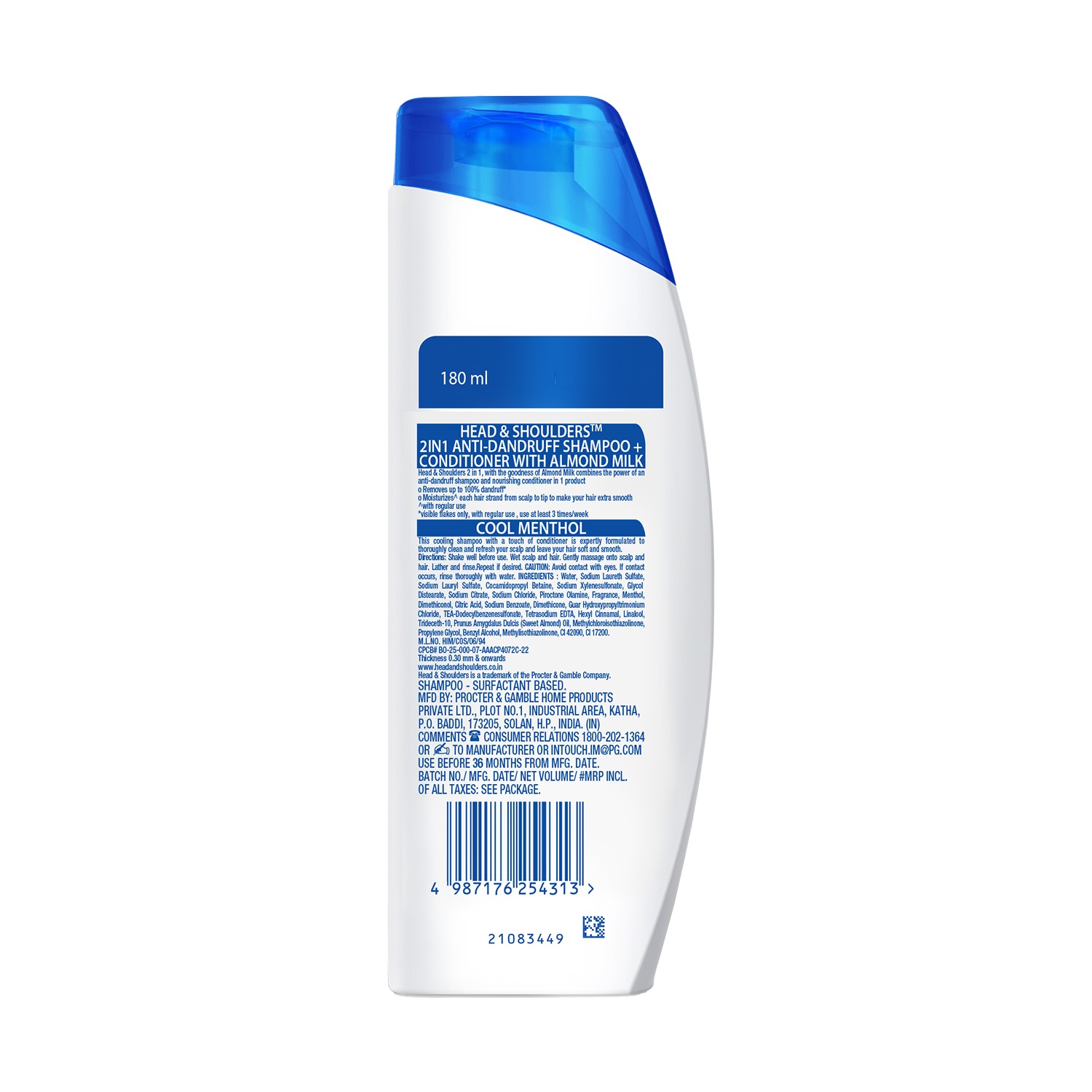 Head & Shoulders 2-in-1 Cool Menthol Anti Dandruff Shampoo + Conditioner for Women & Men, With Almond Milk (180 ml) - Image 9