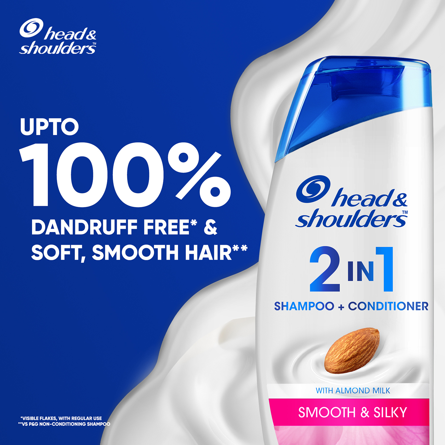 Head & Shoulders 2-in-1 Smooth and Silky Anti Dandruff Shampoo + Conditioner for Women & Men, With Almond Milk (180 ml) - Image 2